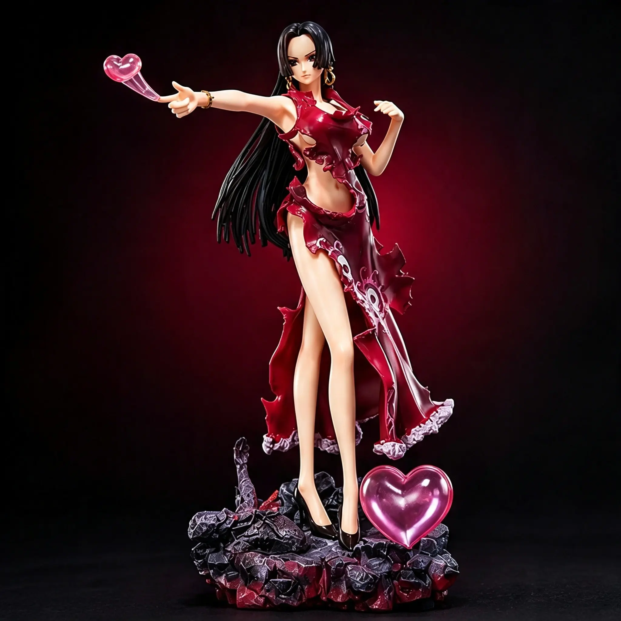 One Piece Boa Hancock Damaged Qipao Figure, Anime Collectible Model, Elegant Long Hair, Gold Earrings, PVC Material, Desktop Display