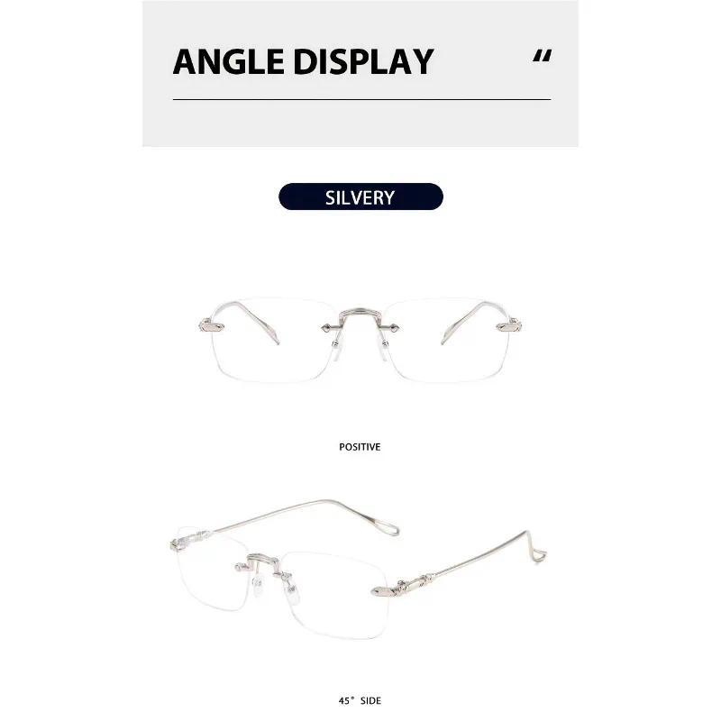 Elegant Women's Rimless Rectangle Glasses with Blue Light Blocking Metal Frame Glasses