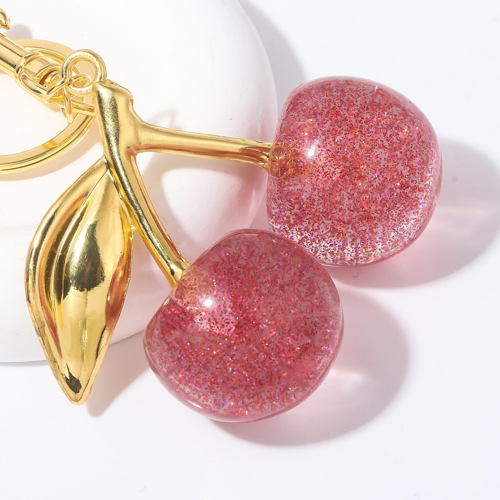 A Pair Of Red Cherry Crystal Bag Glitter Keychain