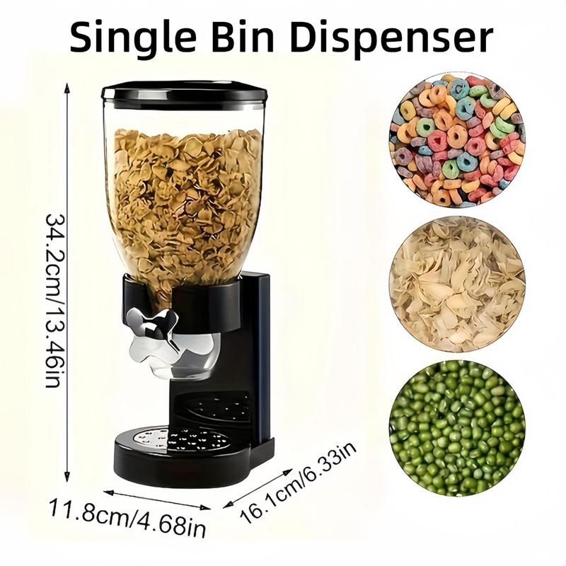 Dry Food Dispenser, 1 Count Single Or Dual Bin Dispenser, Large Capacity Cereal Dispenser for Candy, Nuts, Rice, Granola, Cereal, Grain Dispenser