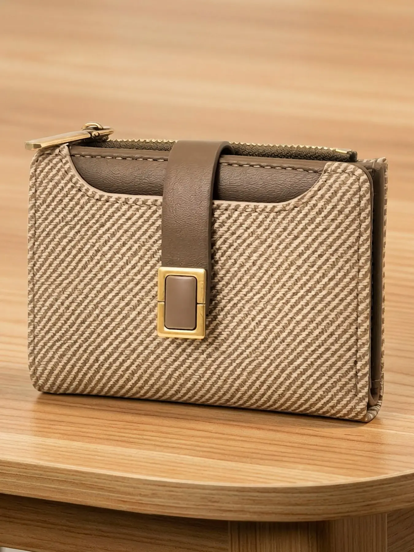 Women's Short Colorblock Trendy Wallet, Fashion Straw Texture Bag, Multi-Function ID Holder, Large Capacity Zipper Card Case, Lightweight Gift