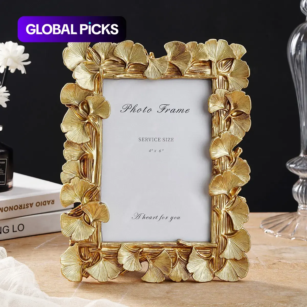 Resin Ginkgo Leaf Frame Detailed Frame Decorative Photo Frame, Decoration Items, Home Office Frame, Aesthetic Room Decoration, Home Desk Decoration, Family Picture Display Frame, Suitable for Living Room Bedroom Study #GLOBAL PICKS