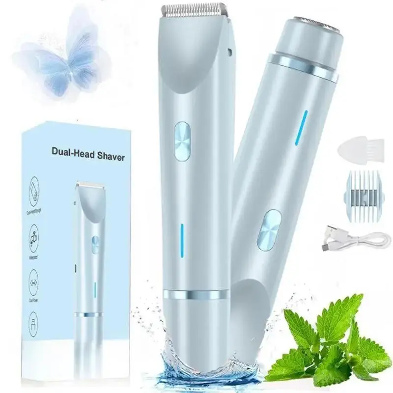 2-In-1 Women's Electric Epilator, Dual-Head Portable Razor, Waterproof Rechargeable Body Hair Trimmer, for Face, Armpits, Bikini Line, Legs
