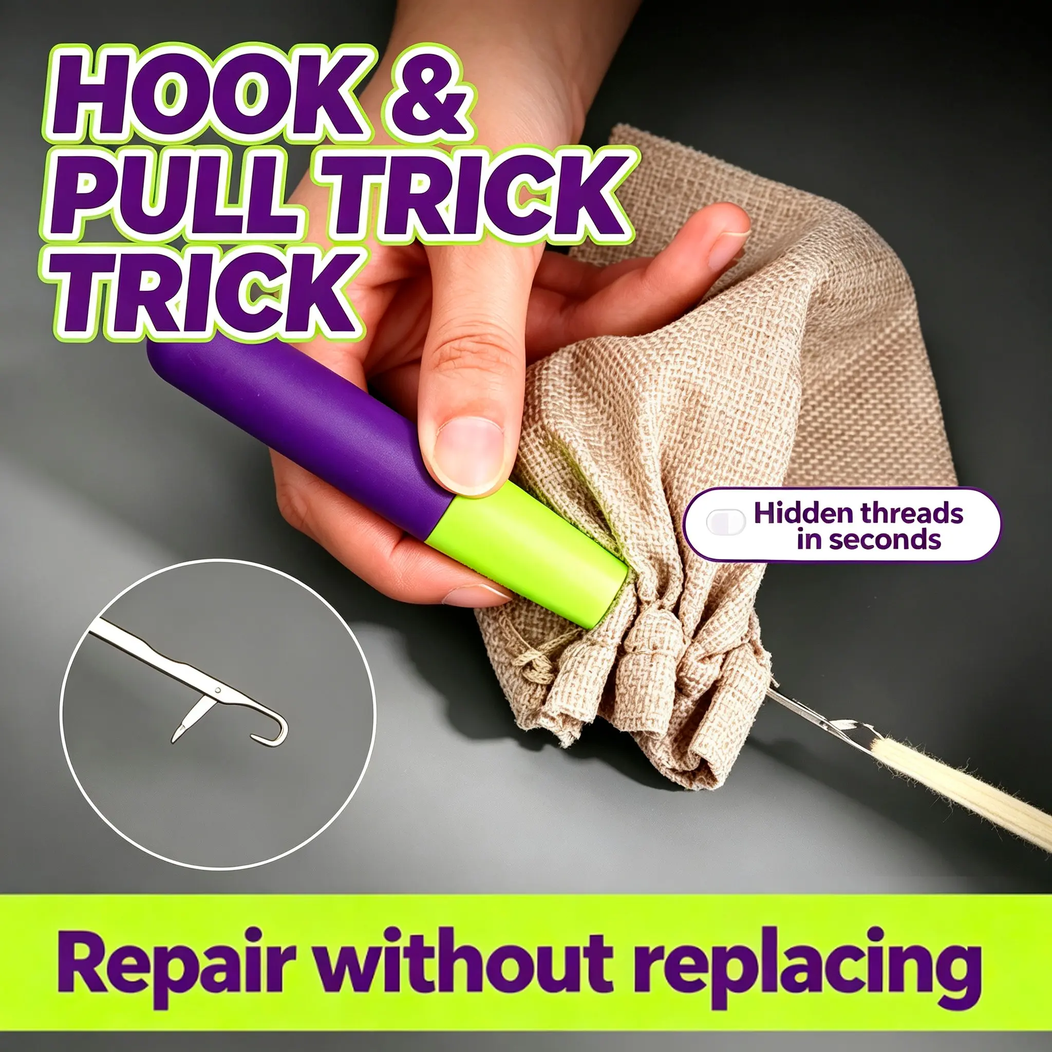 DIY Fabric Repair Hook, Colorful Non-Slip Handle, Metal Locking Thread Hook, Handmade Sewing Tool, Office Craft Supplies, Thread Concealment Fixer