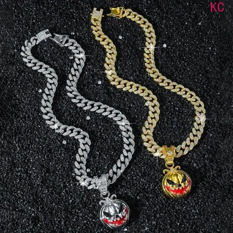 Hip Hop Pumpkin Skull Pendant Necklace With Exquisite Chain, Quirky Neck Jewelry For Men Masquerade And Daily Casual Outfit Matching Accessory