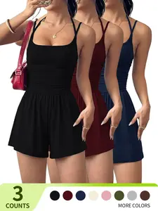 1/3pcs Women's Solid Color Romper, Casual Fashion Romper for Summer, Women's Clothes for Daily Wear, Easy To Care for, Daily Versatility