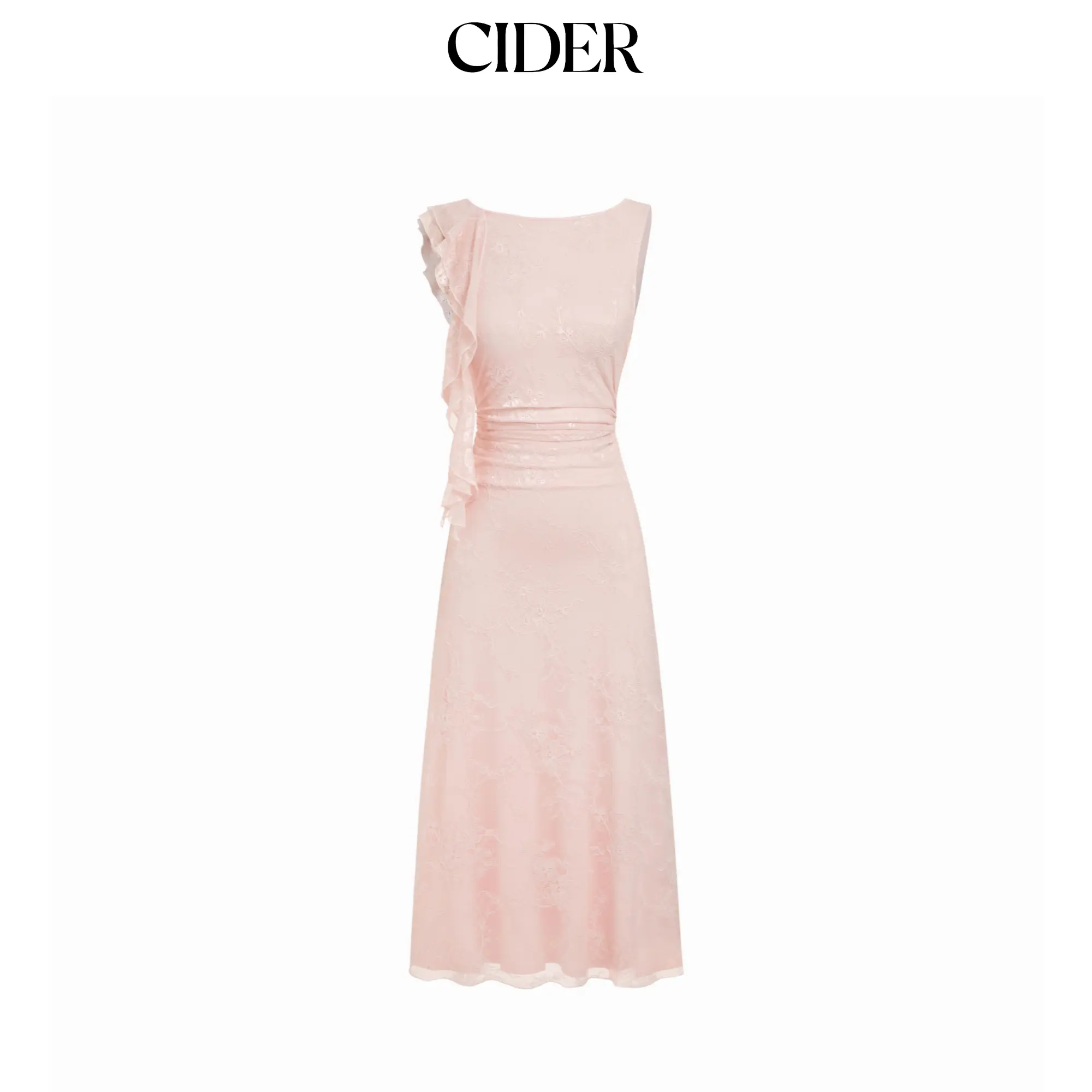 Cider Lace Boat Neck Ruffled Backless Mermaid Maxi Dress
