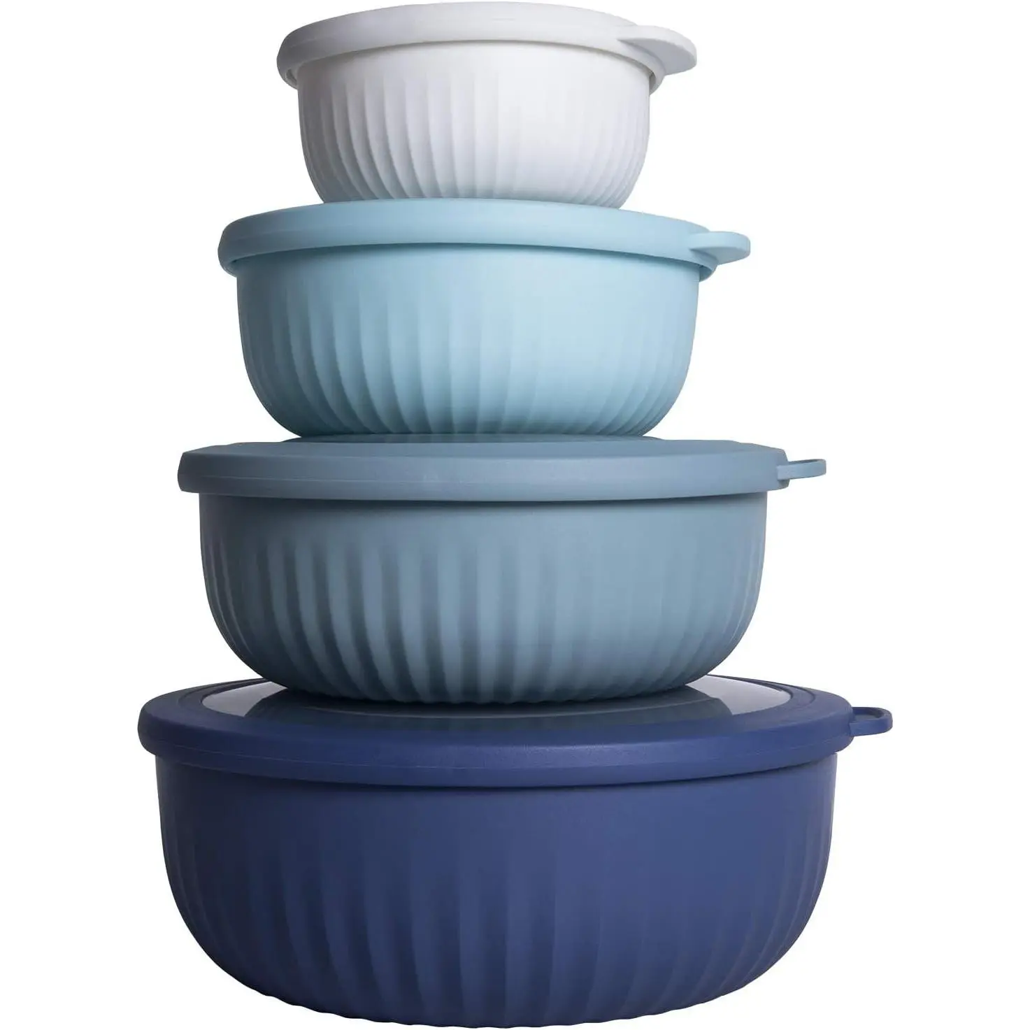 Prep Bowls with Lids- Wide and Deep Nesting Plastic Small Mixing Bowl Set with Lids, 8 Piece Set - Wide Bowls, Blue