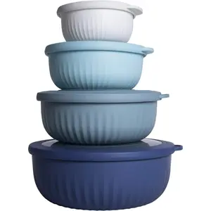 Prep Bowls with Lids- Wide and Deep Nesting Plastic Small Mixing Bowl Set with Lids, 8 Piece Set - Wide Bowls, Blue
