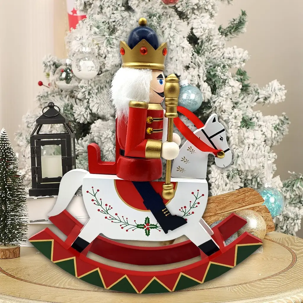 Christmas Gift Rocking Horse Traditional Wooden Nutcracker, Wooden Horse Nutcracker Figure, Home Decor, Wall Decoration, Door Decoration, Living Room Decoration, Room Decoration, Home Decoration Supplies, Ornaments