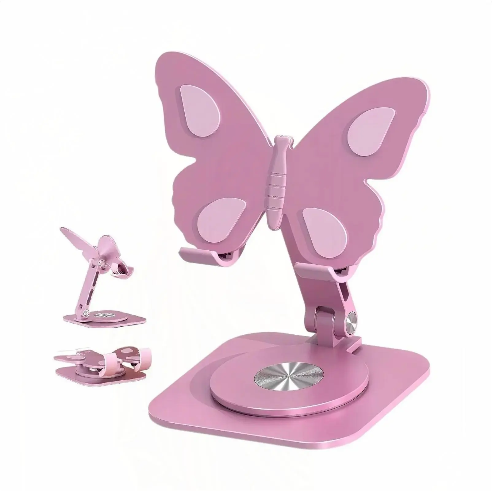 Butterfly-Shaped Aluminium Cellphone Mount - 360° Rotatable, Folding, Adjustable Portable Desktop Holder, Aesthetic Universal Mobile Accessory for Smartphones , Women’s Teacher Appreciation Gift , Room Accessories