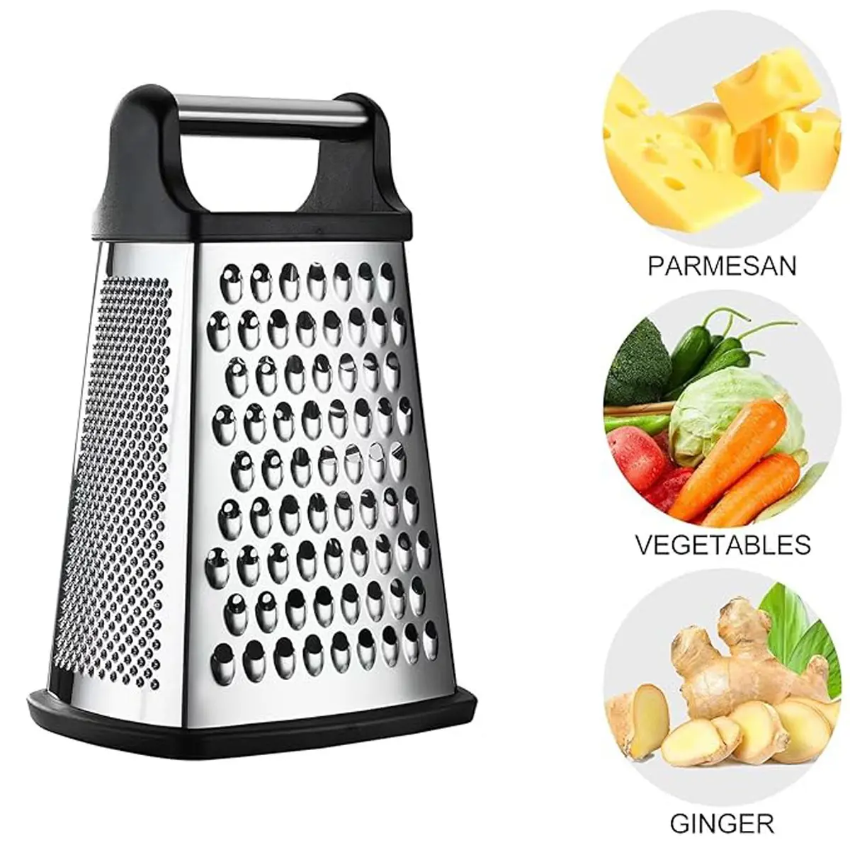 Handheld Cheese Cutting Grater, Kitchen Stainless Steel 4-Sided Wave Cutter, Vegetable Shredder, Cabbage Shredder, Coarse and Fine Shredder, Non-Slip Base, 1pc Food Prep Tool
