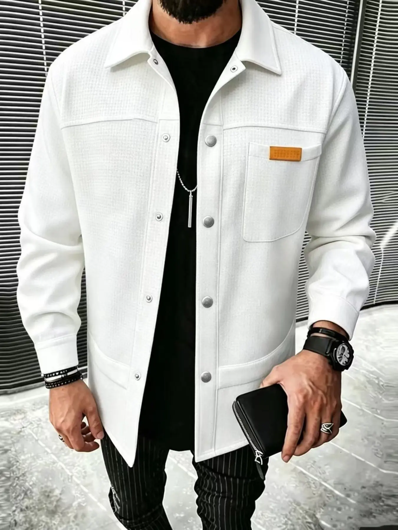Men's Waffle Knit Cardigan, Lapel Button Down Quilted Casual Jacket with Chest Pockets, Stylish and Comfortable Outerwear for Men