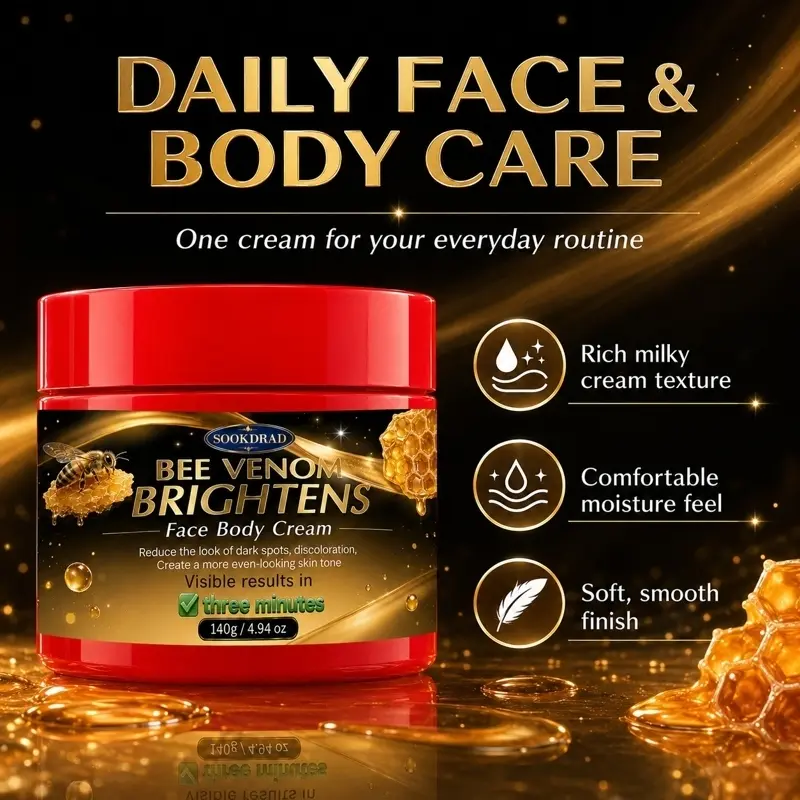 Bee Venom Brightens Face Body Cream, reduce dark spots, improve discoloration, even skin tone, visible results in three minutes, for face and body, 140g