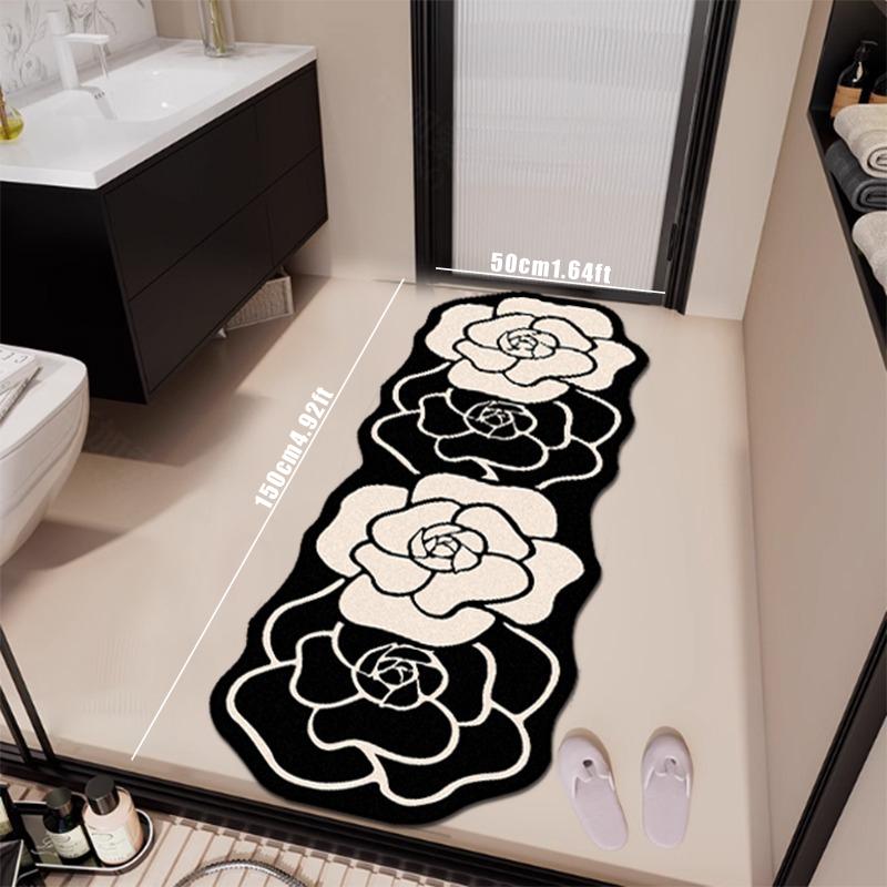 Camellia Flower Pattern Floor Mat, 1 Count Non-slip Soft Floor Carpet, Decorative Flower Pattern Rugs for Home Living Room Bedroom, Floral Area Rug, Vanity Decor Accessories, Boho Floral Rug