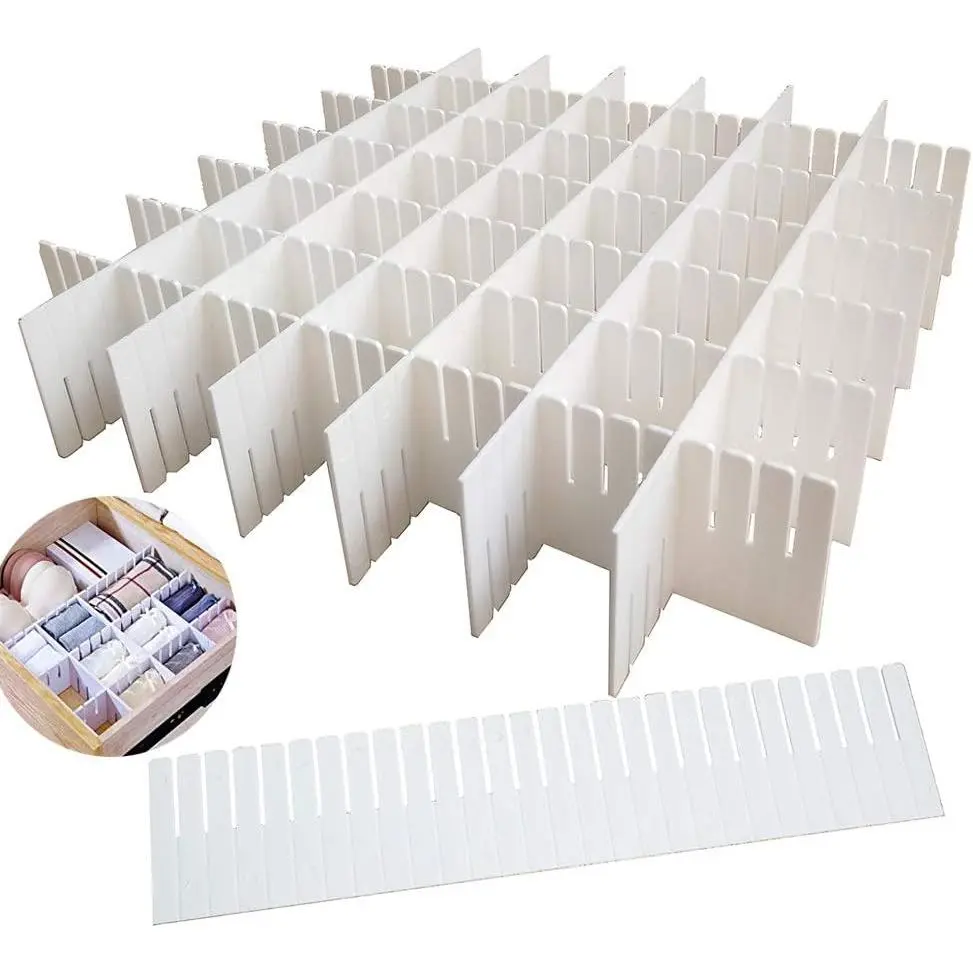 12PCS DIY Plastic Grid Drawer Dividers,White Adjustable Sock Underwear Dresser Drawer Organizers Divider for Stationary Storage