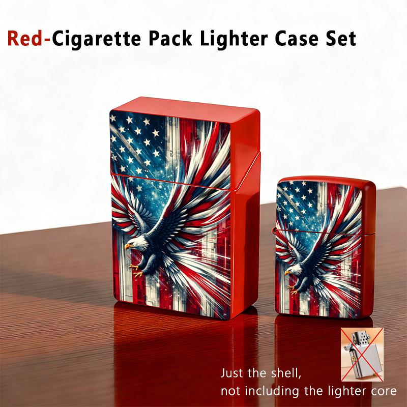 Vintage American Bald Eagle US Flag Cigarette Pack Case + Lighter Shell, Distressed Flag Design, Proud American Gift for Him, Memorial Day Accessory