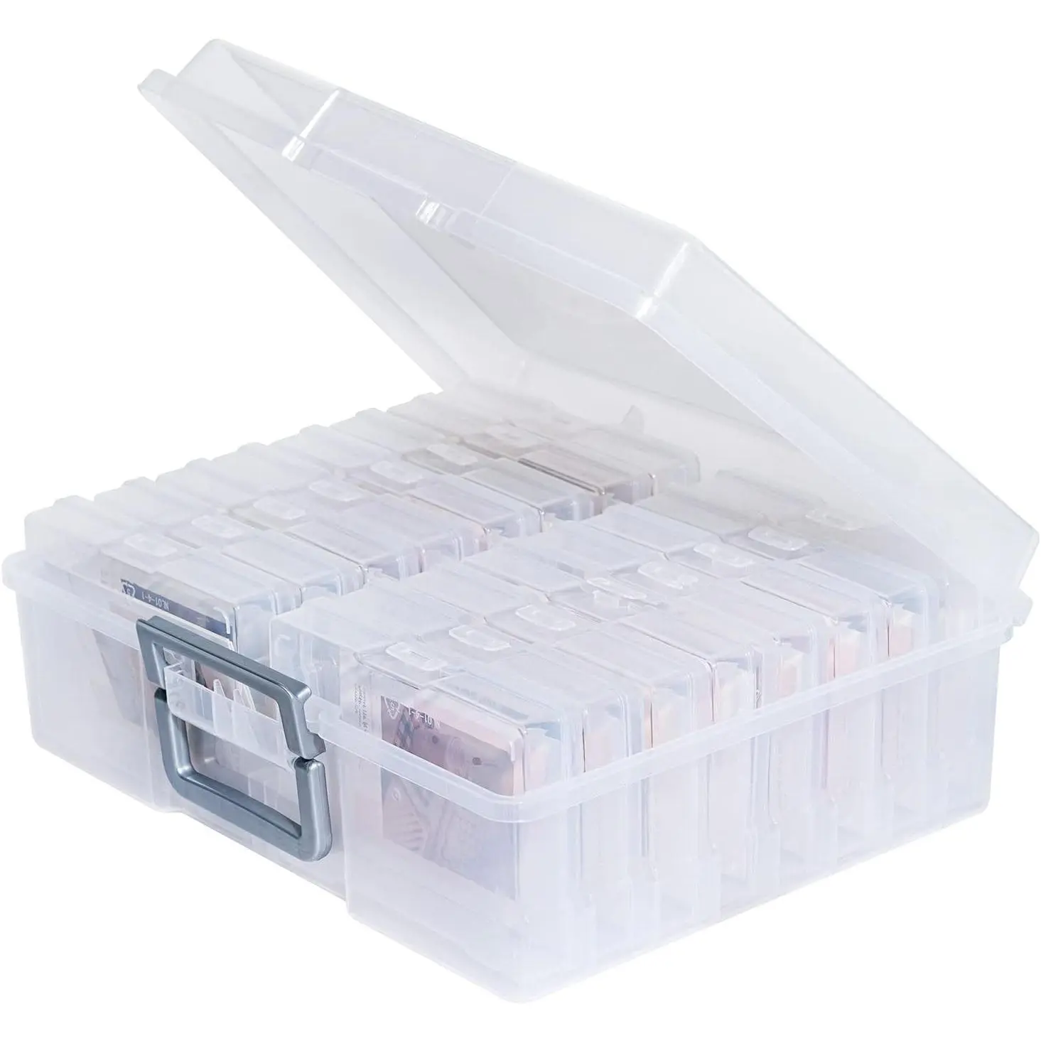 Photo Storage Box and 16 Inner 4" x 6" Photo Storage Containers | 1Pack Clear, Photo Albums 4x6 Pictures, Photo Organizers and Storage, Card Game Storage, Task Boxes for Special Education
