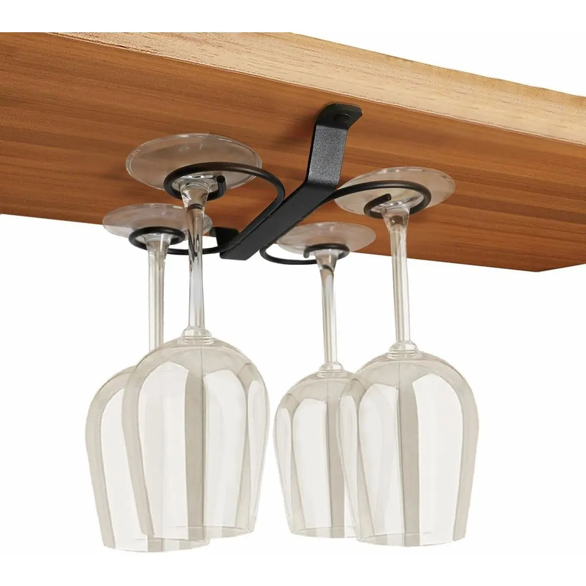 9-inch Under Cabinet  Glass Holder Stemware Rack Glass Storage Hanger With 4 Hooks Organizer for Kitchen Bar RV (Black)