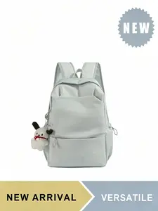 Solid Color Lightweight Casual, Versatile Backpack for Women Teen Girls Students, Large Capacity School Bookbag with Pendant, Daypack for Hiking Trekking Travel Commute Daily Use, Multi Pockets Adjustable Shoulder Straps, Colors Available