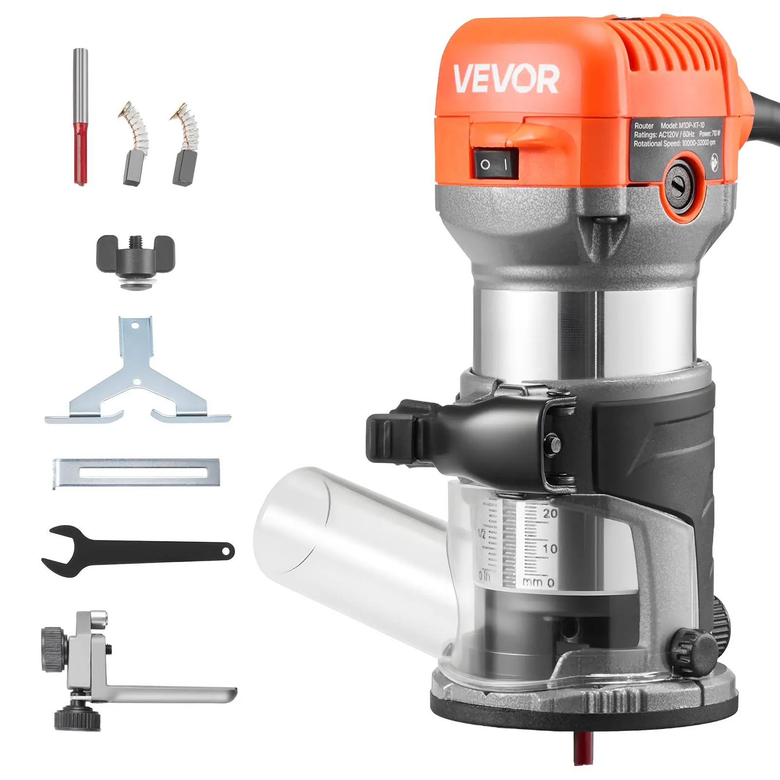 VEVOR 1 HP 710W Corded Palm Wood Router, Variable Speed with Soft Start, Compact Fixed Base Edge Trimmer, 1/4-in Collet, Dust Hood, Aluminum Parts, for DIY Woodworking (Ideal for Edge Trimming)