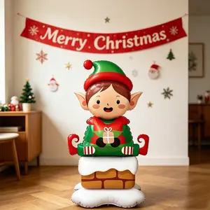 1pc Standing Christmas Elf Aluminum Foil Balloon, Indoor Theme Decoration, Festive Atmosphere Setup, Christmas Mall Decorations
