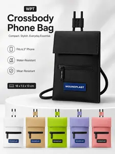 Wpt PU Coated Nylon Crossbody Phone Bag, Waterproof Durable Mini Shoulder Bag, Unisex Lightweight Travel Pouch, All Seasons Solid Pattern