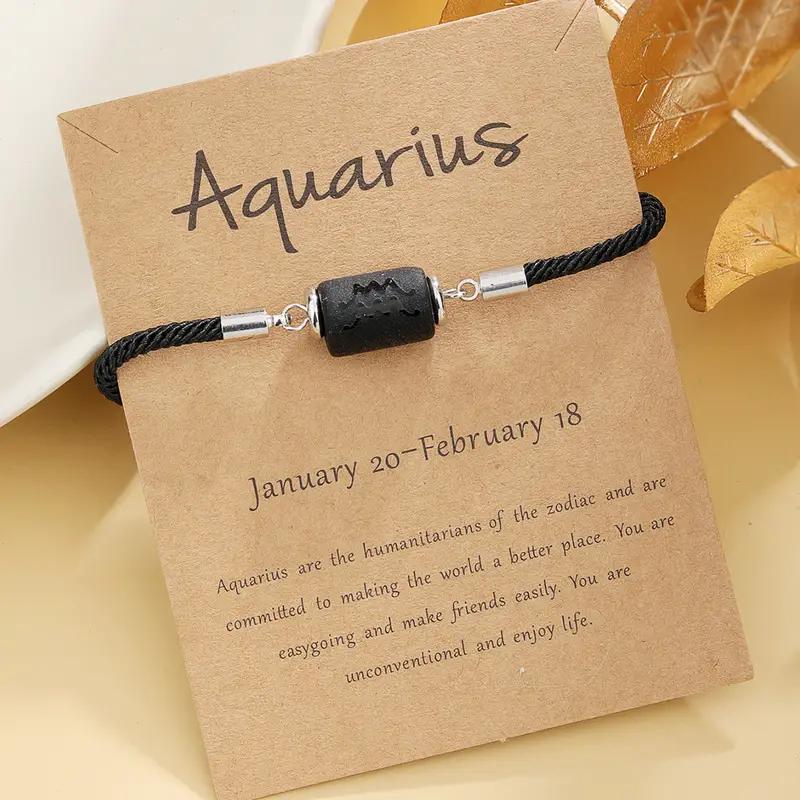 New 12 Zodiac Handmade Braided Rope Bracelet for Women| Citrine Crystal Natural Stone Beaded Cord Bangle| Astrology Jewelry with Gift Card