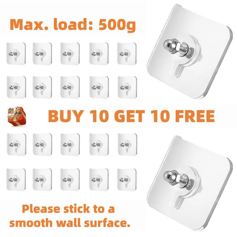 20PCS Acrylic Photo Hooks - Buy 10 Get 10 Free, StainlessSteel & Ceramic Self-Adhesive, Smooth Lightweight Wall-Mount for Room Decor & Organizer, Easy Installation,Perfectfor Photos, Keys, Jewelry & Lightweight Items, VersatileHome Accessory
