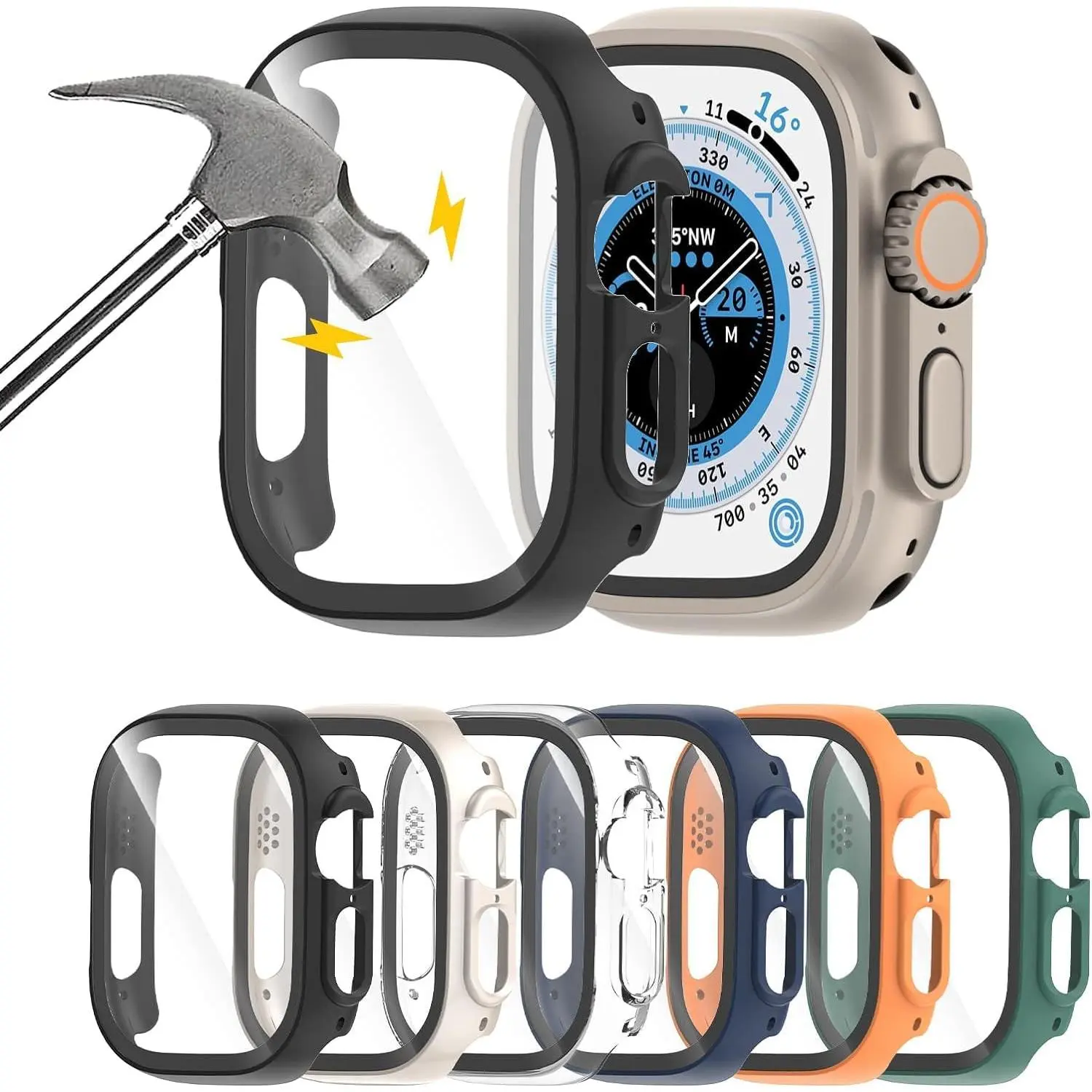 6 Pack Case with Screen Protector for 49mm  Watch Ultra 3/2/1 | Ultra-Thin Scratch Resistant Tempered Glass Cover Hard PC Full Protective Bumper Compatible with iWatch 49mm Accessories