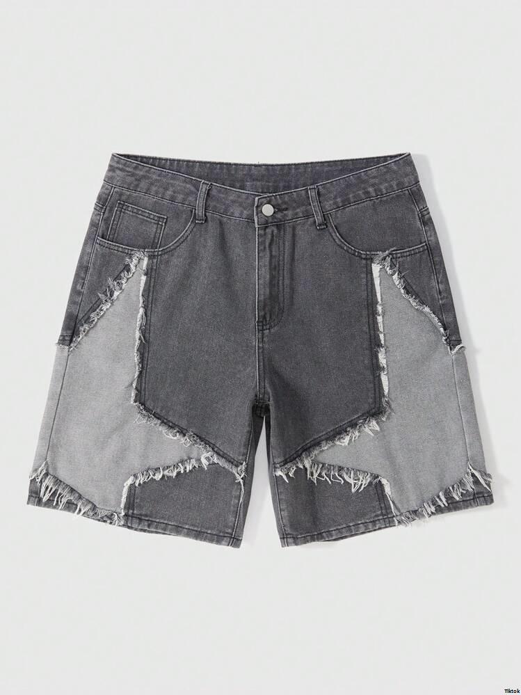 PointedStarFrayedPocketCasualLooseFitDenimShortsJorts - ROMWEMENStreetLifeMen sFive PointedStarFrayedPocketCasualLooseFitDenimShortsJorts - ROMWEMENStreetLifeMen sFive