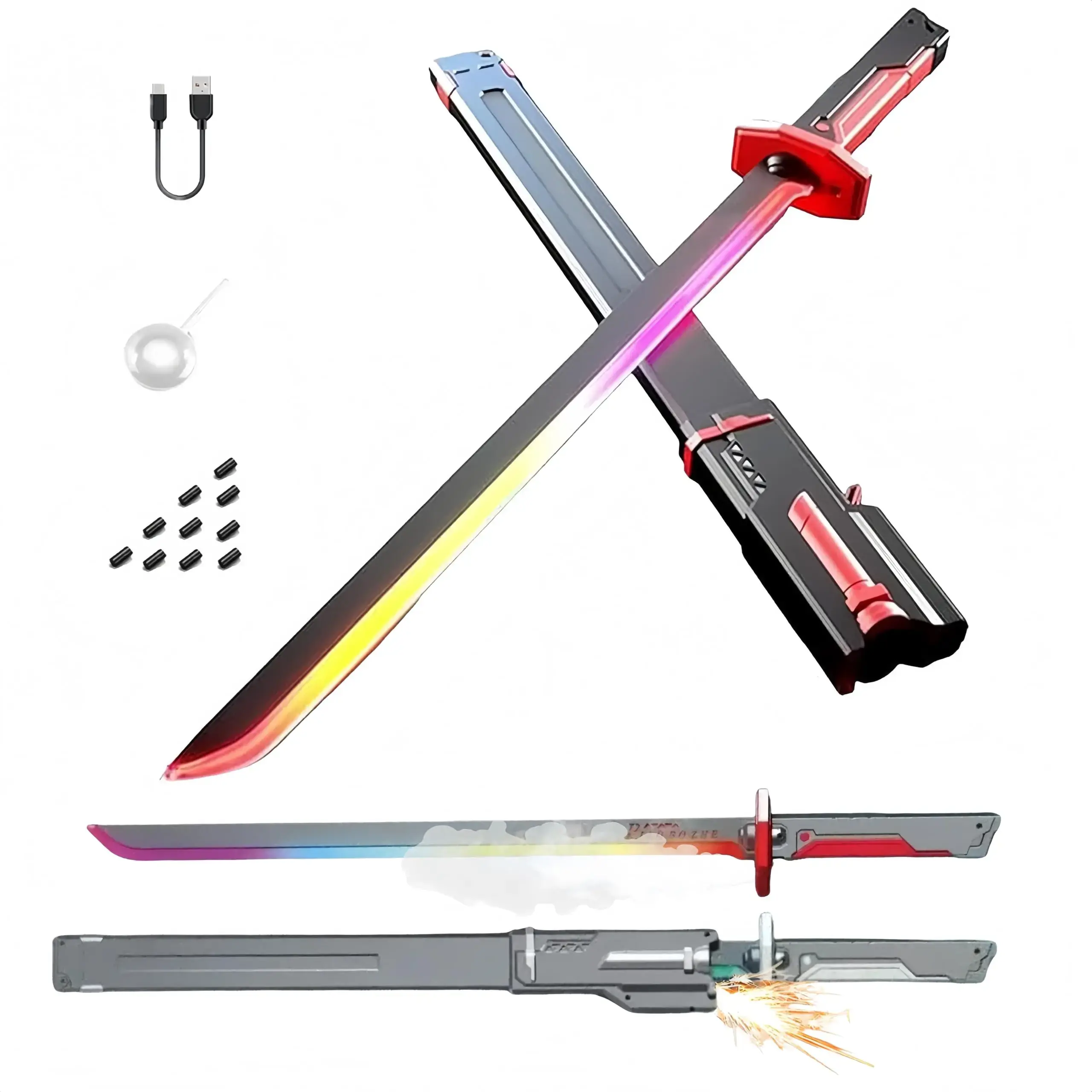 Cyberpunk Neon Sword | 31.5" Spark Blade w/Hit Sensor Sound & Fog | Type-C Rechargeable | for Rave, Cosplay & Display lightsaber pink