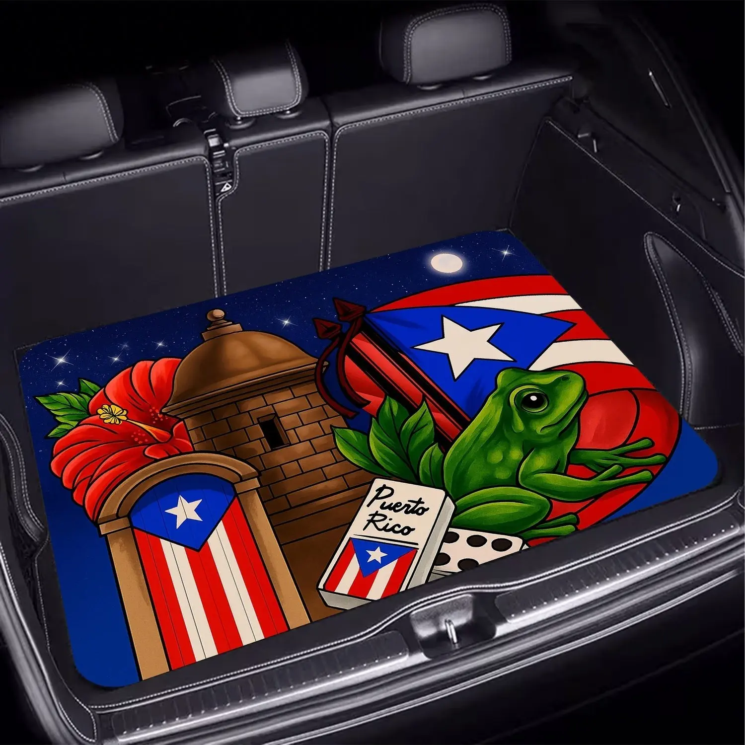 Puerto Rican Culture and Nature Pattern Car Trunk Mat, Dust-Proof and Easy to Clean, Elegant Interior Design, Universal Fit, Perfect Gift, Auto Interior Accessories
