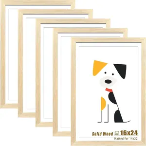 16x24 Picture Frame Solid  , Display 14x22 photo with Mat or 16x24 without Mat for Wall , Set of 5