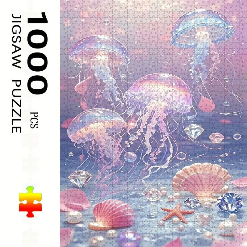1000 Piece Jellyfish and Gemstone Puzzle, Large Adult Family Interactive Toy, DIY Home Decor, Holiday Theme, Durable Puzzle Gift