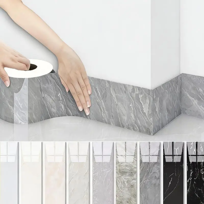 Self-Adhesive Marble Pattern Trim Strip, Waterproof Door Frame Edge Tape, No Drilling, Decorative Baseboard Repair, Home Renovation