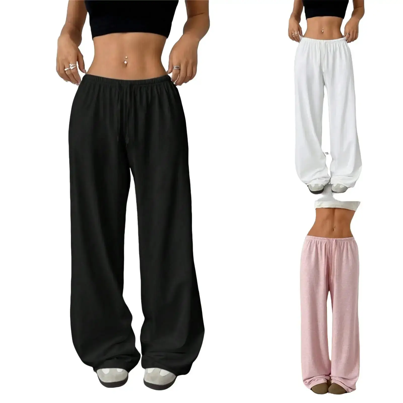 Women's Fleece Sweatpants with Drawstring Waist Loose Casual Pants for Daily Wear & Street Style in Black Grey White & Pink Colors