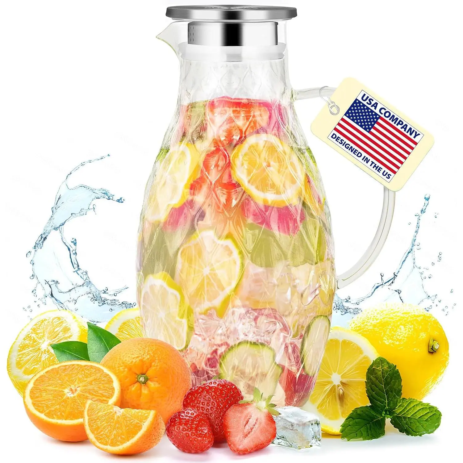 Large Glass Pitcher with Lid and Spout - 100 Ounces Big Cold and Hot Water Carafe with  Glass  , Beverage and Water Pitcher for Homemade Iced  and Juice.