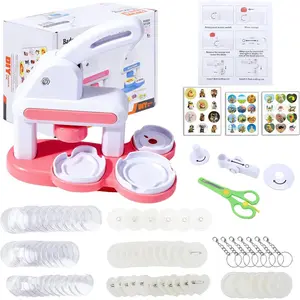 Button Maker Machine with 2 Sizes, 80Pcs DIY Badge Maker & Pin Maker Machine Kit, Craft Supplies for 55mm & 35mm Buttons, Arts and Crafts Gift (Pink)