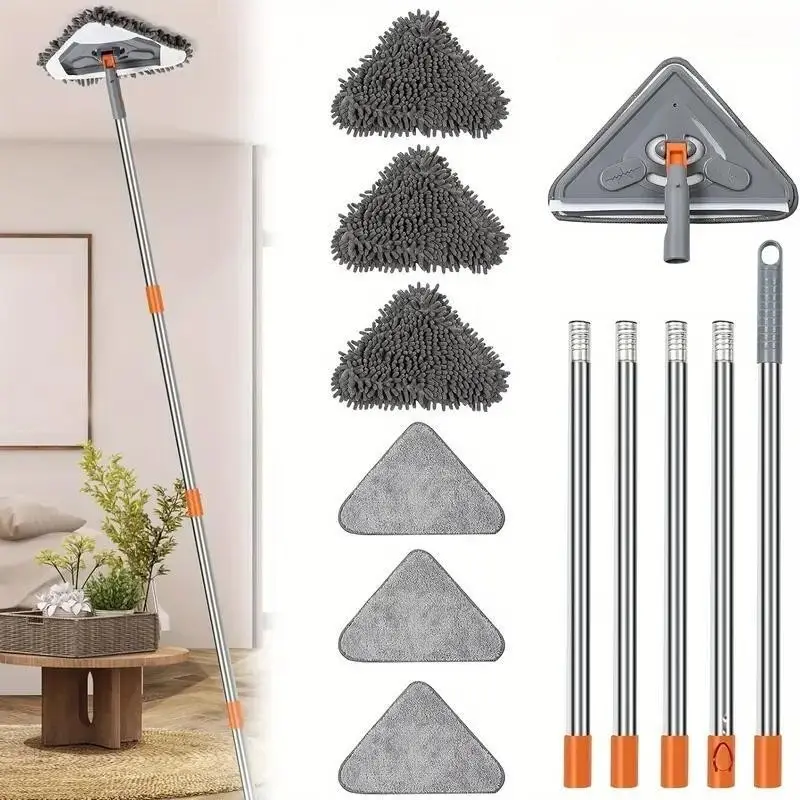 360° Adjustable Wall Cleaning Scrub Mop Set, 85-Inch Extendable Handle, 6 Microfiber Pads, Dry Wet Use, Ideal for Bedrooms, Kitchens, Windows
