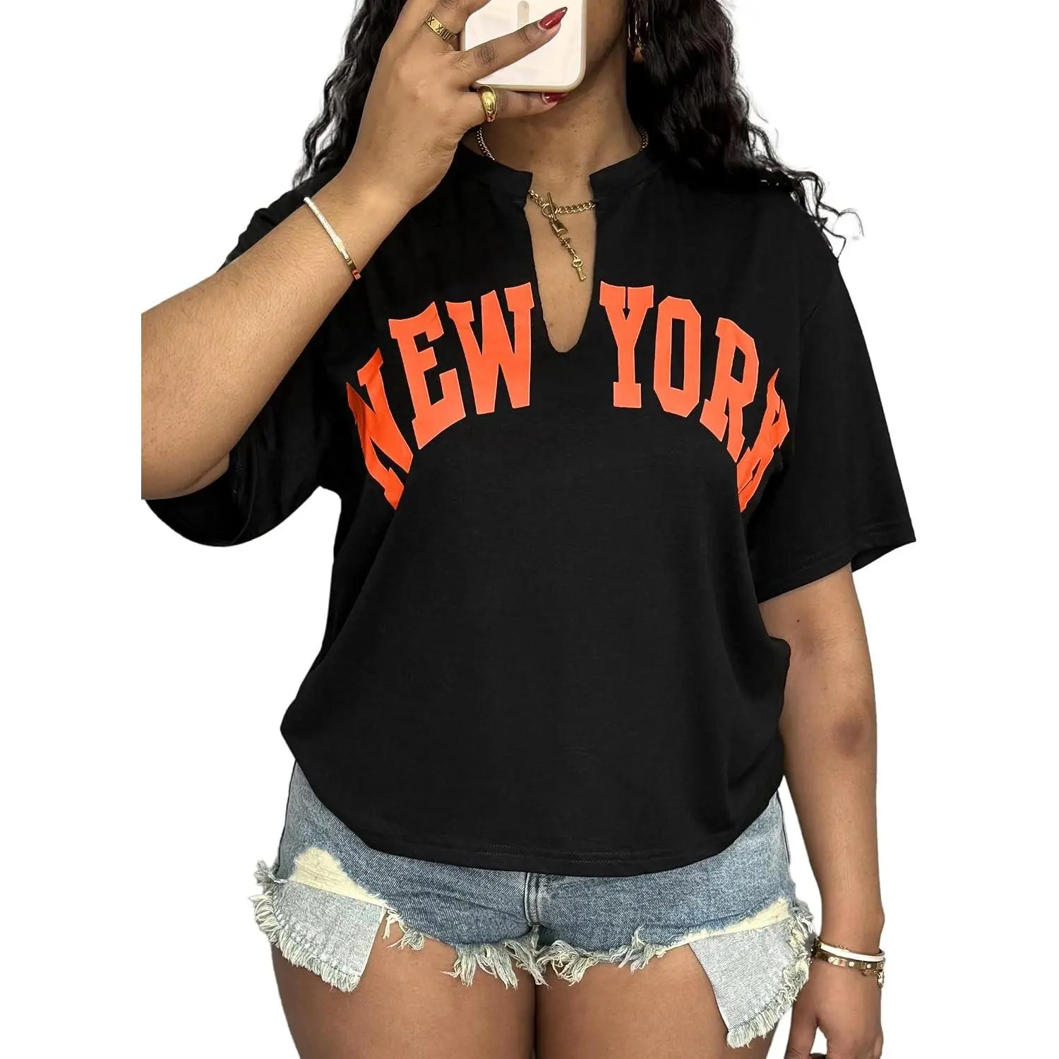 Womens Oversized Graphic Tees V Neck Summer Casual Short Sleeve T Shirt