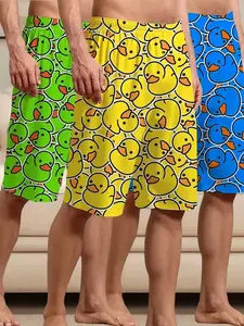 3-Pack Men's Summer Pajama Pants, Comfortable Casual Shorts with Cute Duck Print, Three-Piece Set for Home Wear, Relaxing Sleepwear