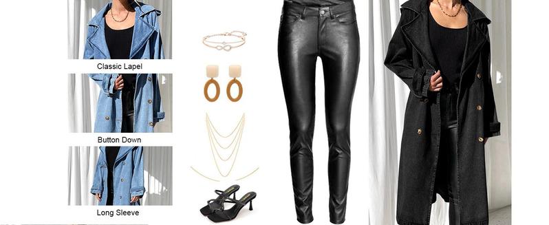 Imily Bela Women's Long Double Breasted Denim Jacket Oversized Button Down Maxi Jean Coat Classic Lapel Outercoat