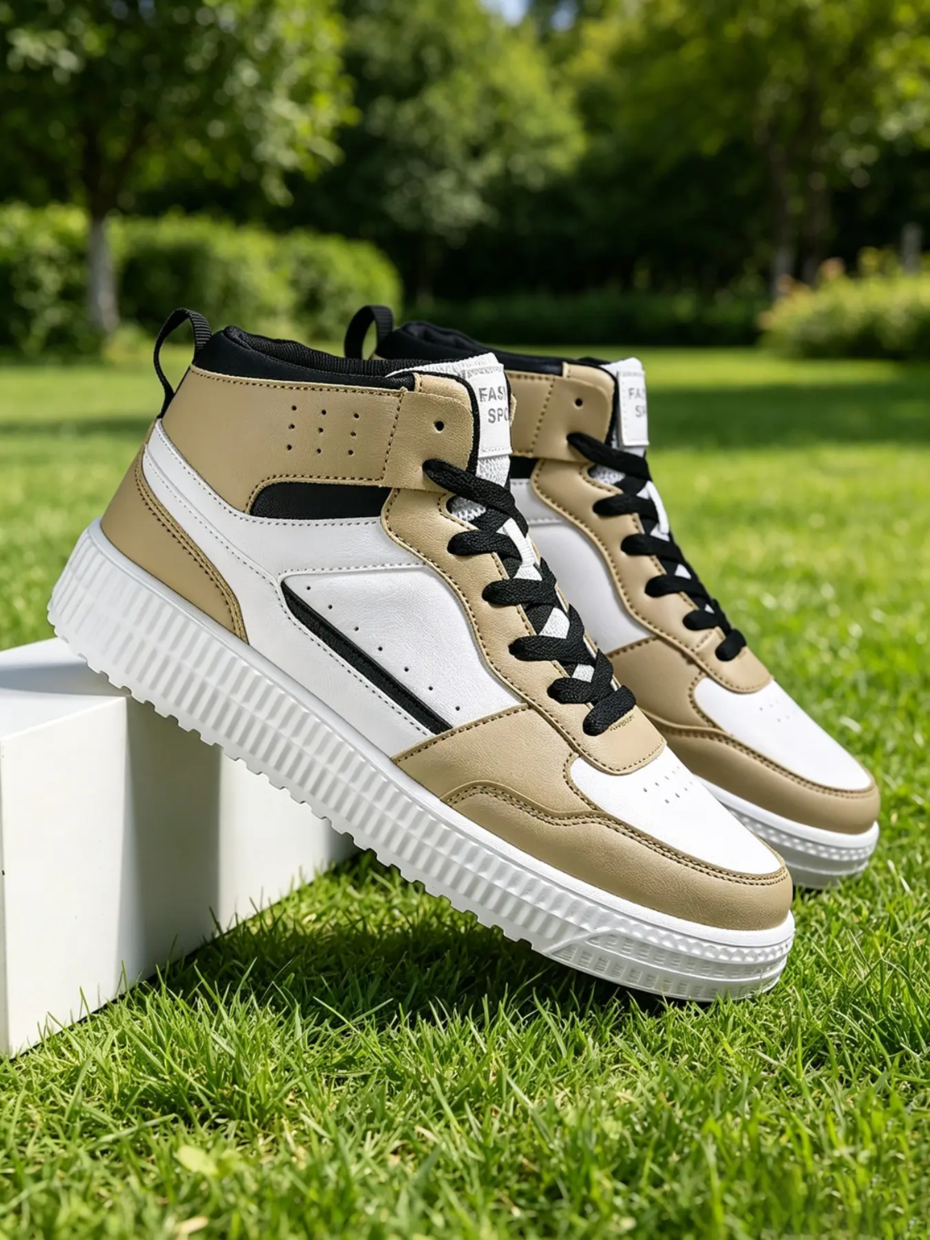Men's High-Top Sneakers, Trainer, College Style Colorblock Design, Thick Sole, Casual Streetwear & Campus Fashion, PU Leather, Eva Sole, Trendy High Top