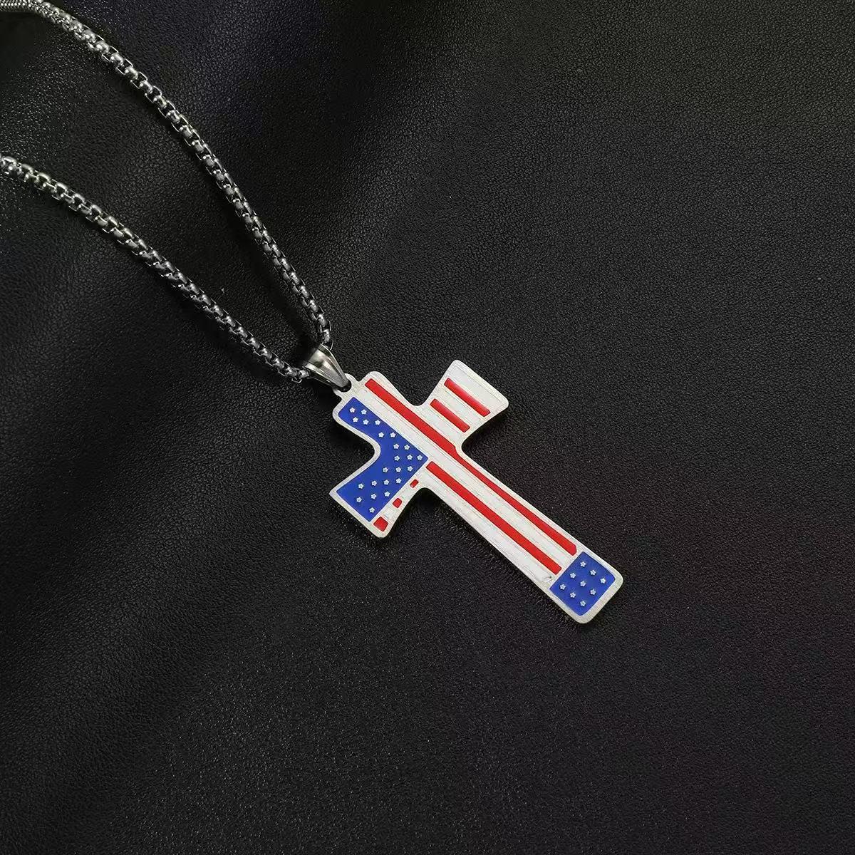 American Flag Cross Pendant Necklace, Stylish, Classic and Elegant, Versatile for Daily Wear
