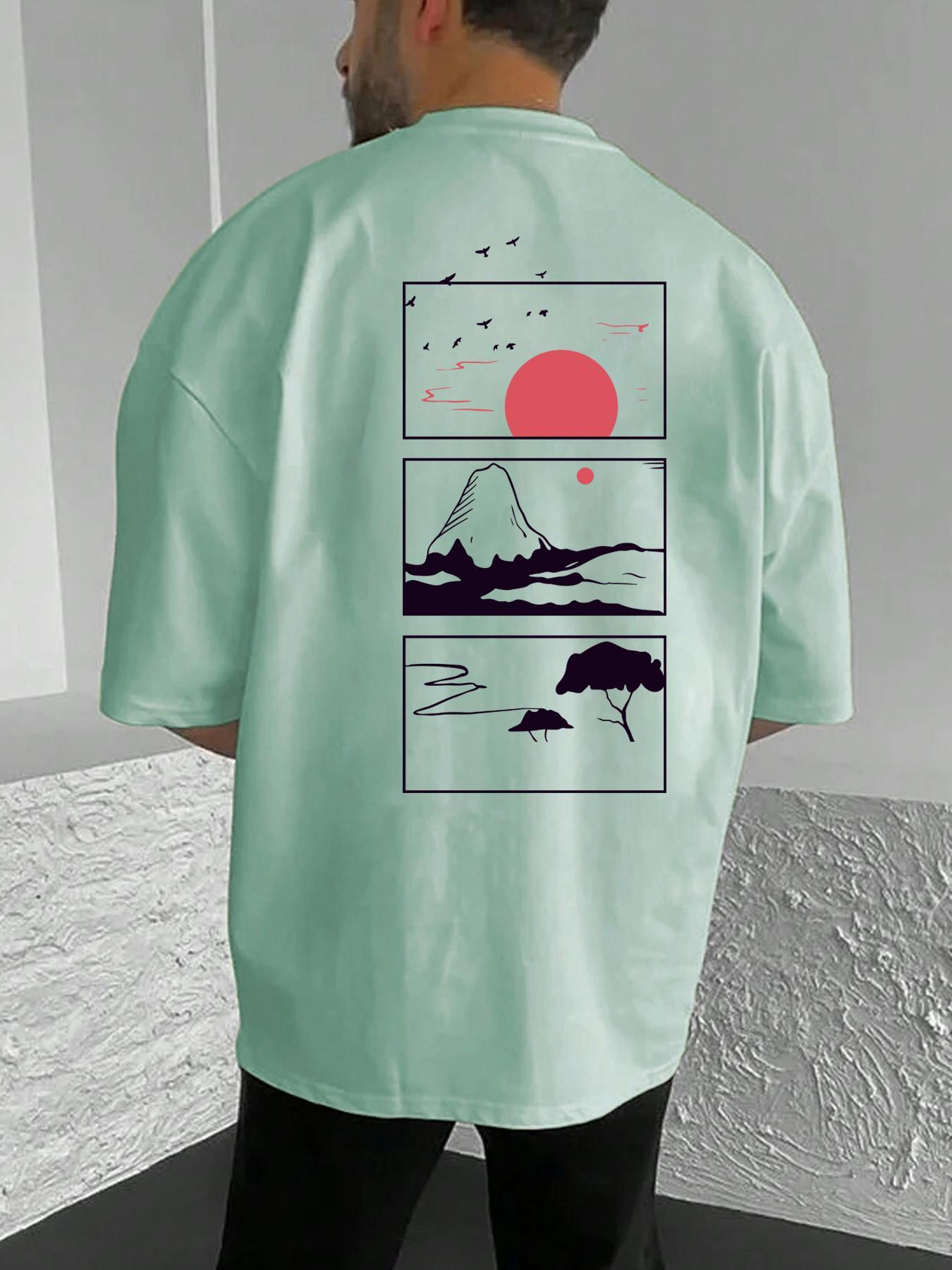 Men's Cartoon Graphic Print Round Neck Tee, Summer Outfits 2024, Summer Clothes Loose Casual Short Sleeve T-shirt for Summer, Casual Style Tee, Men Clothing for Daily Wear