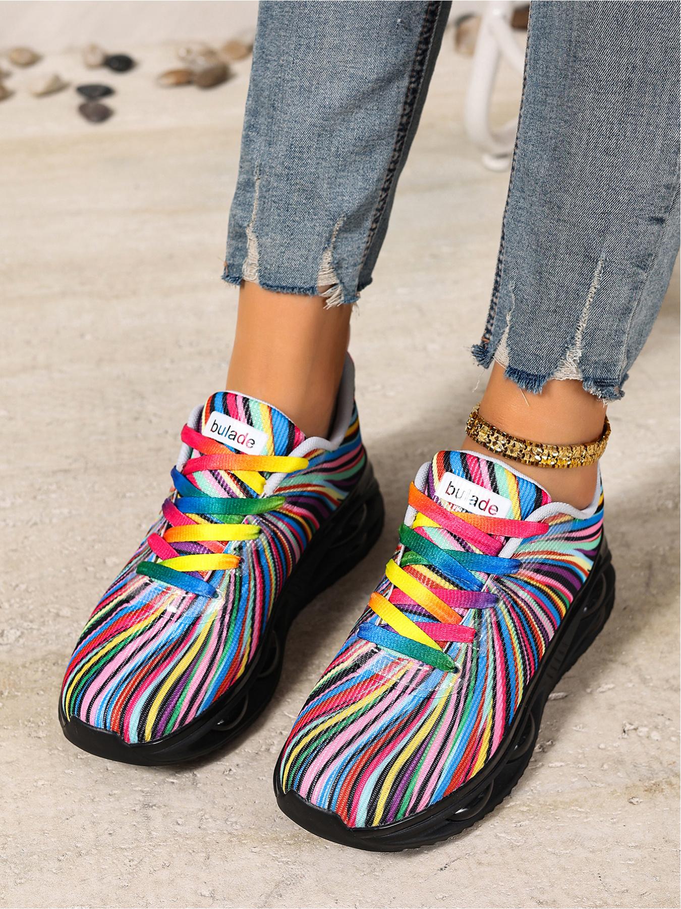 Women's Lace-Up Colorful Jelly Platform Sneakers - Lightweight Breathable Casual Shoes for Outdoor Sports & Daily Wear