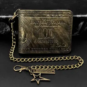 Vintage US Dollar Bill Wallet Photo Holder Short Bifold Purse for Men With Chain