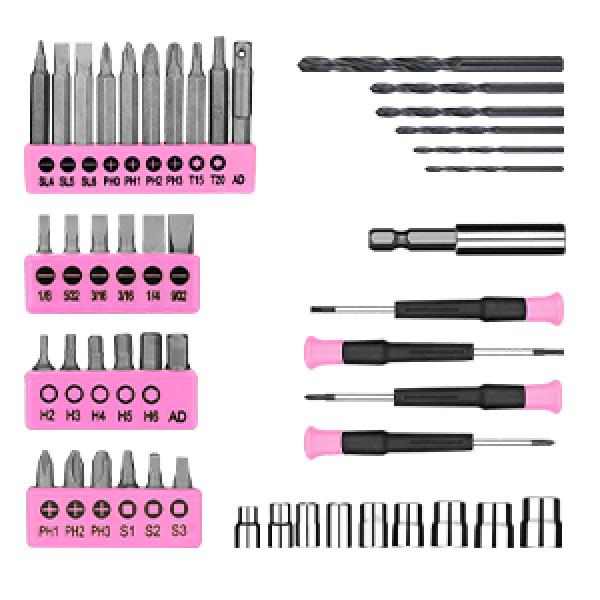 Drill Set, Home Tool Set with 8V Pink Cordless Drill, Hand Tool Kit for Women, 126 pcs