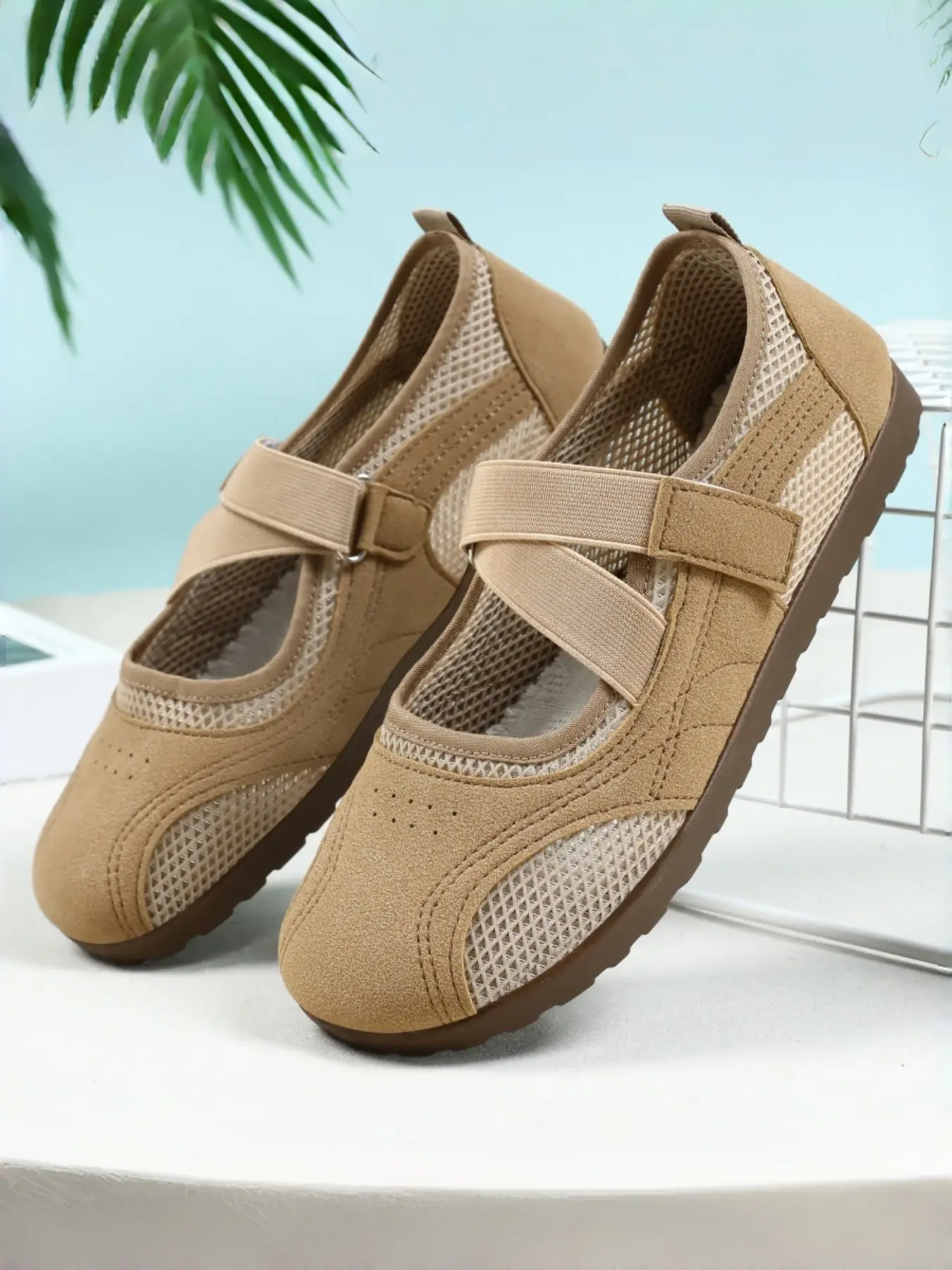 2026 Summer New Mesh Classic Mary Jane Shoes for Women, Velcro Cross Design, Soft Sole Breathable Shoes, Daily Commute Versatile Flat Casual Shoes